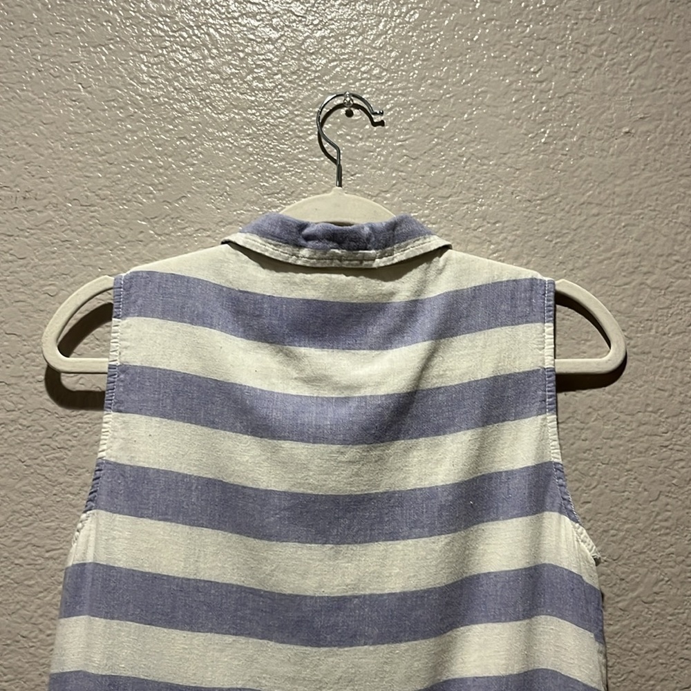 Beach Lunch Lounge Leandrina Blue Striped Linen Cotton Dress Pockets Sz S TC0295 - Picture 10 of 11